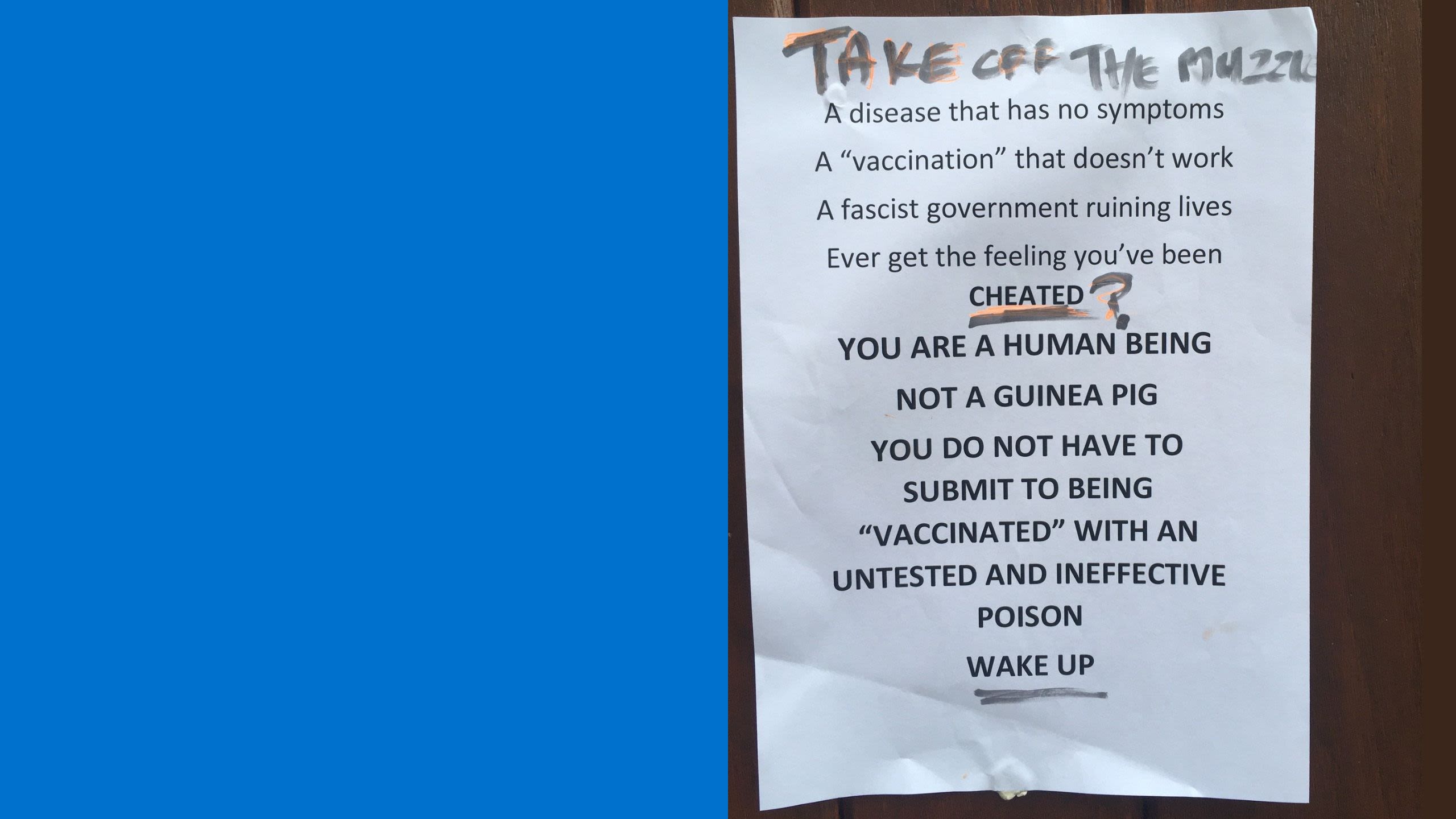 Anti-vaccine poster, by unknown, Oxford, November 2021 (Inv 18496)